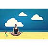 Young woman meditating swimmer in cap and glasses