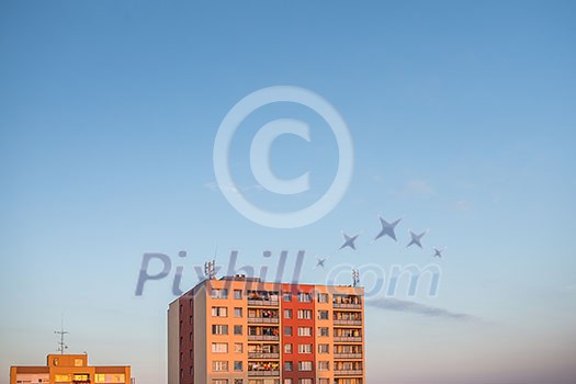 Residential housing in a city - housing project with plenty of sky as ample copy space Residential housing in a city - housing project with plenty of sky as ample copy space