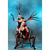 Couple of girls at the cabaret dancers. Smoky hall. Scene. Concert performance.