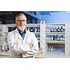 Senior chemistry professor/doctor in a lab (color toned image)