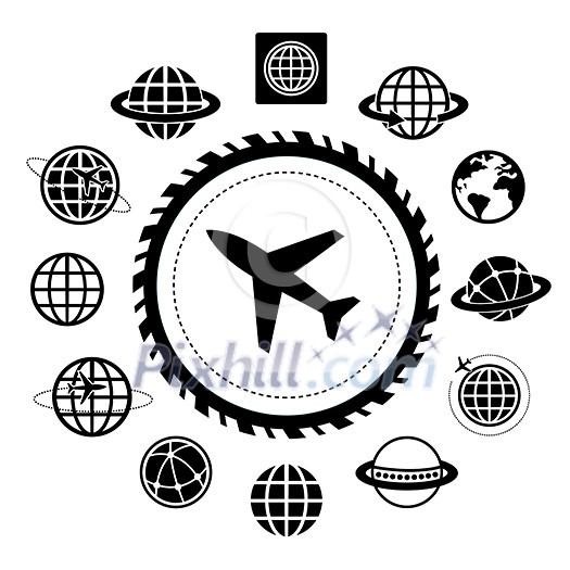 plane and globe vector icon set plane and globe vector icon set