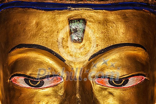 Eyes of Maitreya Buddha in library of Thiksey Gompa. Ladakh, India Eyes of Maitreya Buddha in library of Thiksey Gompa. Ladakh, India