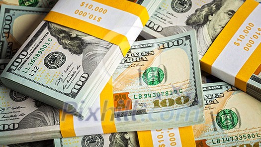 Creative business finance making money concept - panoramic background of new 100 US dollars 2013 edition banknotes (bills) bundles close up Creative business finance making money concept - panoramic background of new 100 US dollars 2013 edition banknotes (bills) bundles close up