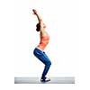 Sporty fit woman doing Surya Namaskar ashtanga vinyasa yoga asana Utkatasana - chair pose isolated on white