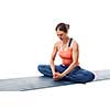 Beautiful sporty fit woman practices yoga asana Baddha konasana - bound angle pose isolated on white