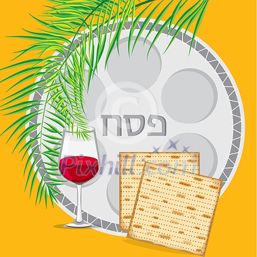 Passover vector card with hebrew text - Happy Spring Passover es10
