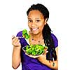 Isolated portrait of black teenage girl with salad bowl