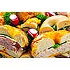 Assorted bagel sandwich platter with meat and vegetables