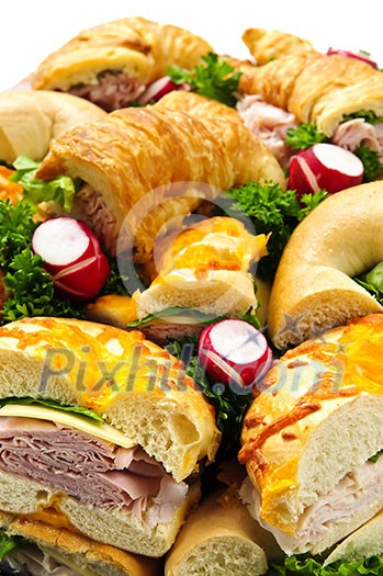 Assorted platter of sandwiches with meat and vegetables Assorted platter of sandwiches with meat and vegetables