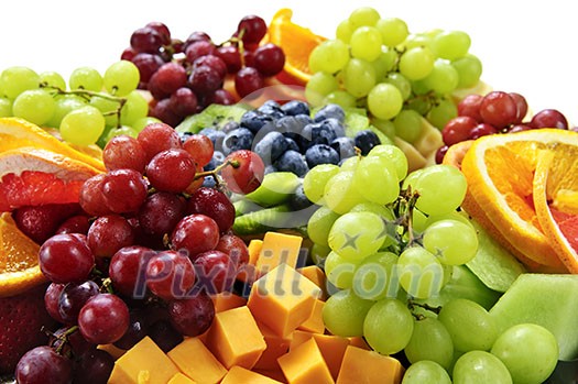 Platter of assorted fresh fruit and cheese Platter of assorted fresh fruit and cheese