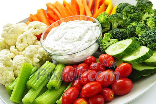 Platter of assorted fresh vegetables with dip Platter of assorted fresh vegetables with dip