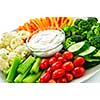 Platter of assorted fresh vegetables with dip