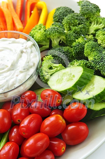 Platter of assorted fresh vegetables with dip Platter of assorted fresh vegetables with dip