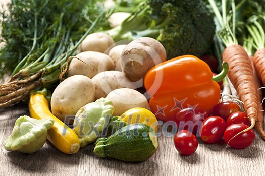 Bunch of whole assorted fresh organic vegetables Bunch of whole assorted fresh organic vegetables