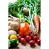 Bunch of whole assorted fresh organic vegetables