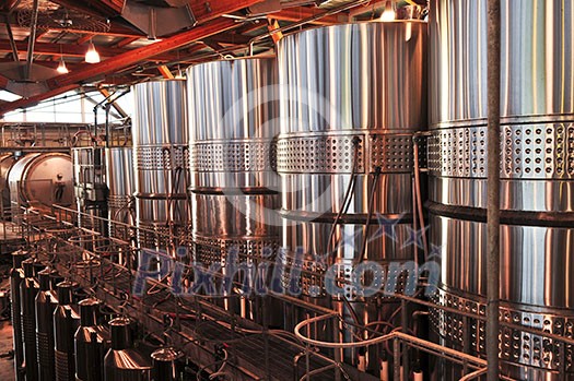 Wine making vats and equipment in tour of winery Wine making vats and equipment in tour of winery