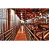 Wine making vats and equipment in tour of winery