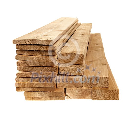 Various sizes of wooden cedar boards isolated on white background Various sizes of wooden cedar boards isolated on white background