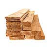 Various sizes of wooden cedar boards isolated on white background