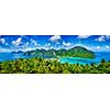 Panorama of tropical islands Phi Phi Don and Phi Phi Leh in sea. Crabi, Thailand