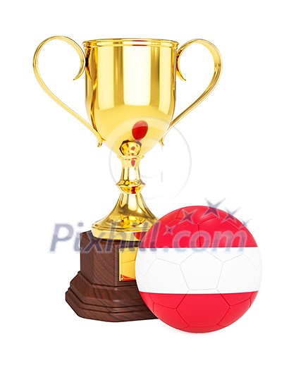 3d rendering of gold trophy cup and soccer football ball with Austria flag isolated on white background 3d rendering of gold trophy cup and soccer football ball with Austria flag isolated on white background