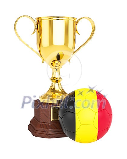 3d rendering of gold trophy cup and soccer football ball with Belgium flag isolated on white background 3d rendering of gold trophy cup and soccer football ball with Belgium flag isolated on white background