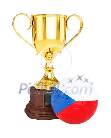 3d rendering of gold trophy cup and soccer football ball with Czech Republic flag isolated on white background 3d rendering of gold trophy cup and soccer football ball with Czech Republic flag isolated on white background