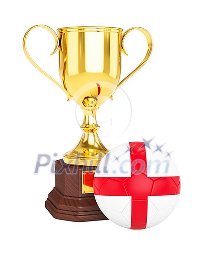 3d rendering of gold trophy cup and soccer football ball with England flag isolated on white background 3d rendering of gold trophy cup and soccer football ball with England flag isolated on white background