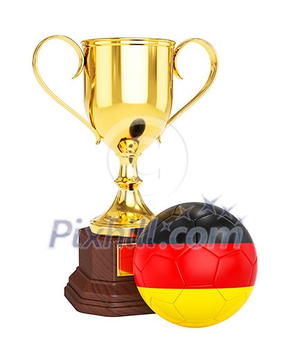 3d rendering of gold trophy cup and soccer football ball with Germany flag isolated on white background 3d rendering of gold trophy cup and soccer football ball with Germany flag isolated on white background