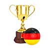 3d rendering of gold trophy cup and soccer football ball with Germany flag isolated on white background