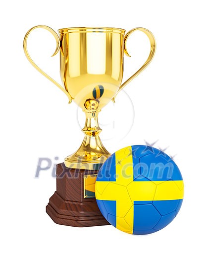 3d rendering of gold trophy cup and soccer football ball with Sweden flag isolated on white background 3d rendering of gold trophy cup and soccer football ball with Sweden flag isolated on white background