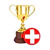 3d rendering of gold trophy cup and soccer football ball with Switzerland flag isolated on white background