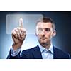 business man pressing touchscreen button