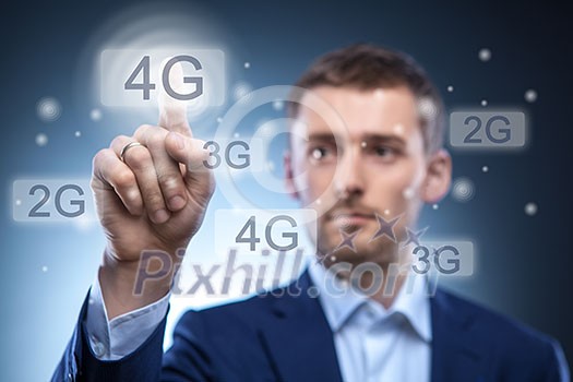 man pressing 4g touchscreen button man pressing 4g touchscreen button