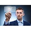 business man press touch button with shopping cart