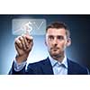 business man press dollar button in air