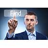 business man pressing Find button on touchscreen
