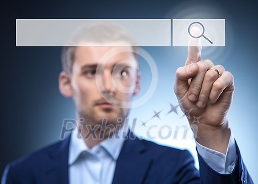 man touch search button man touch search button