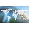 World map made of clouds against European Parliament in Brussels, Belgium