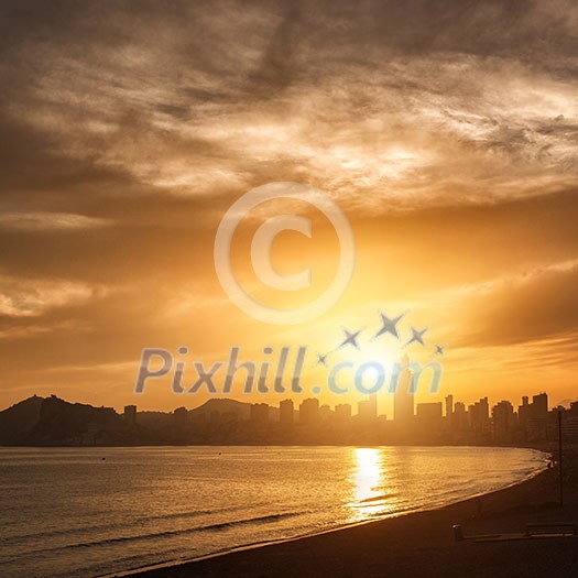 View of Benidorm on sunset, Costa Blanca, Spain View of Benidorm on sunset, Costa Blanca, Spain