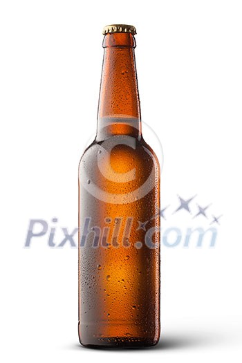 Beer bottle with water drops isolated on white Beer bottle with water drops isolated on white