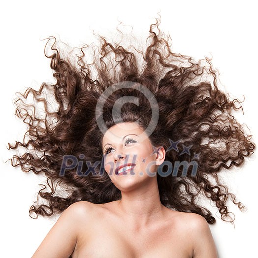 portrait of sexy smiling woman with perfect hair isolated on white portrait of sexy smiling woman with perfect hair isolated on white