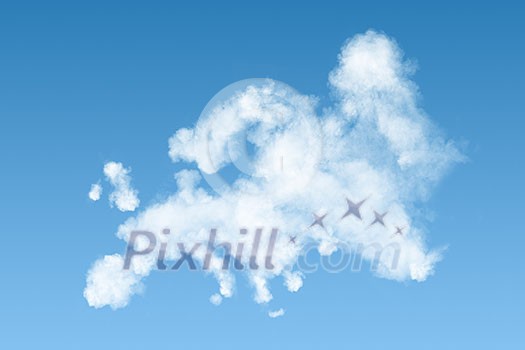map of Europe made of white puffy clouds on blue sky map of Europe made of white puffy clouds on blue sky