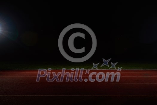 Red athletic track treadmill at the stadium with the numbering. Red athletic track treadmill at the stadium with the numbering.