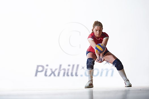 volleyball woman jump and kick ball isolated on white background volleyball woman jump and kick ball isolated on white background