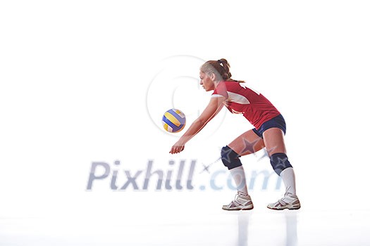 volleyball woman jump and kick ball isolated on white background volleyball woman jump and kick ball isolated on white background