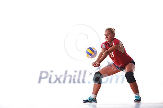 volleyball woman jump and kick ball isolated on white background volleyball woman jump and kick ball isolated on white background