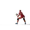 volleyball woman jump and kick ball isolated on white background