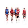 volleyball game sport with group of young beautiful  girls indoor in sport arena ball net