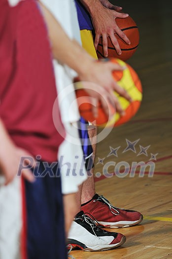 basket ball players team portrait in hi-school sport gym basket ball players team portrait in hi-school sport gym